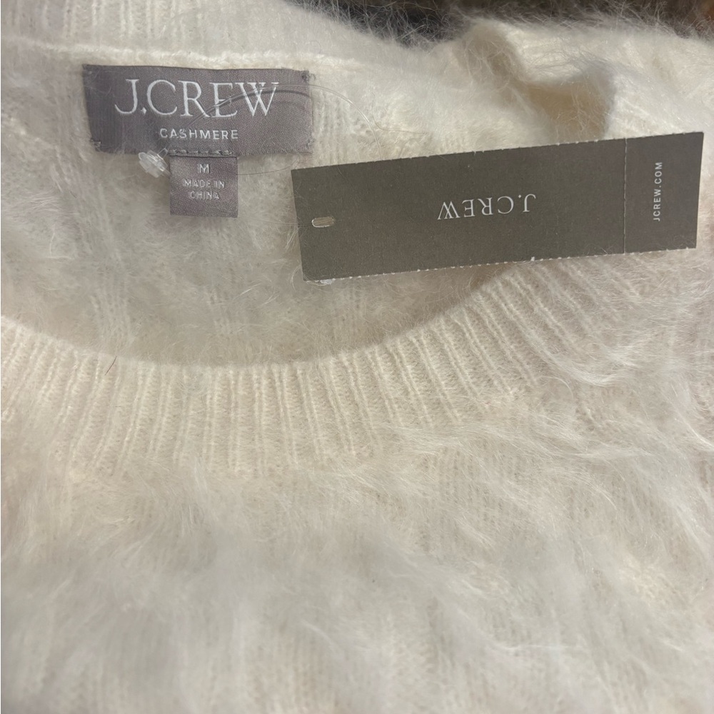 J. Crew Ivory Brushed Cashmere Cable Knit Crewneck Sweater NWT Medium - Picture 6 of 7